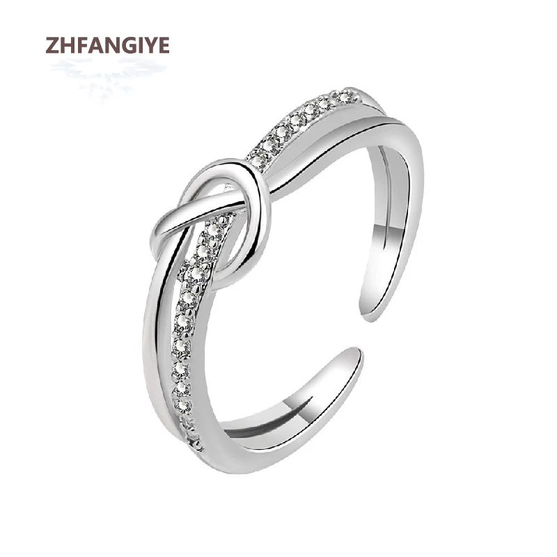 

ZHFANGIYE Trendy Women Ring 925 Silver Jewelry with Zircon Gemstone Accessories for Wedding Party Promise Gift Open Finger Rings