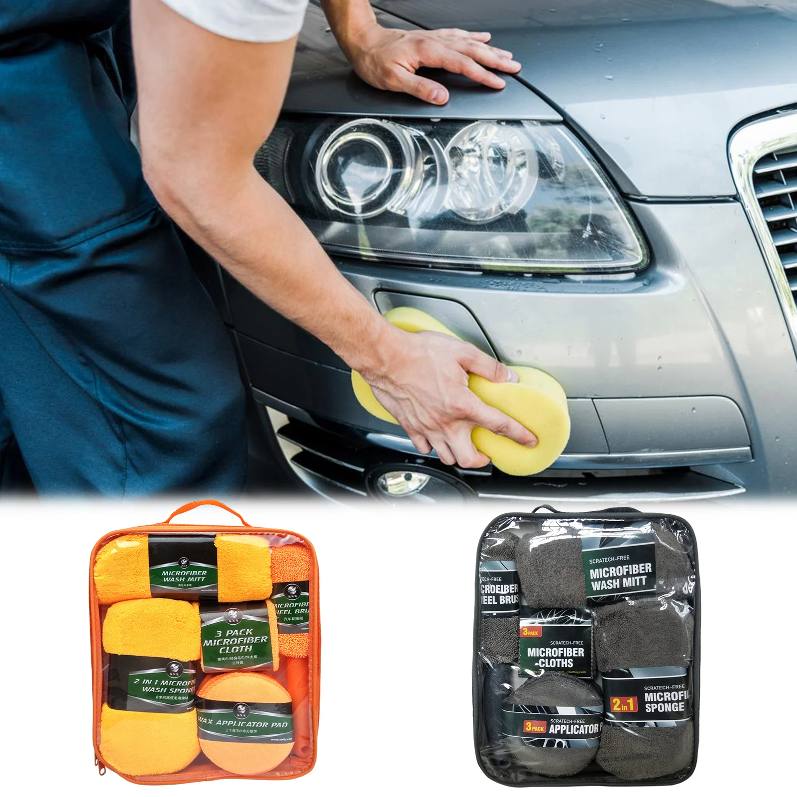 

9pcs Car Cleaning Kit Car Wash Supplies Microfiber Towel Detailing Car Wheel Brush Waxing Sponge Combination Car Cleaning Tools