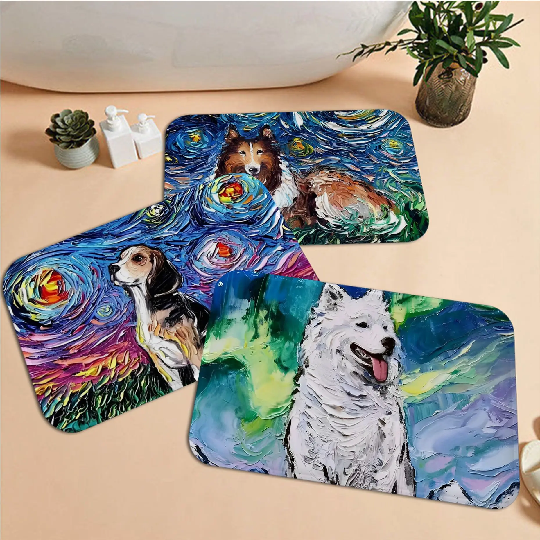 

Van Gogh Dog Kitchen Mat Kids Room Bedroom Decoration Balcony Anti-Slip Doormat Living Room Alfombra