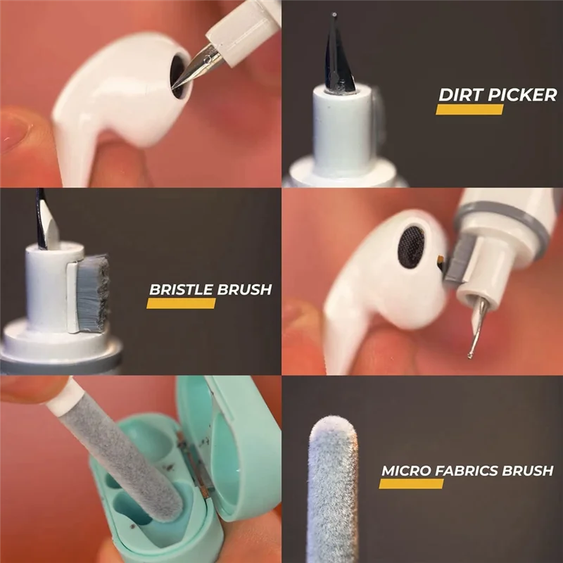 Фото A20F-Cleaner Kit для Pro, многофункциональная чистящая ручка с мягкой щеткой, флокирующая губка для чехла для наушников Bluetooth №2