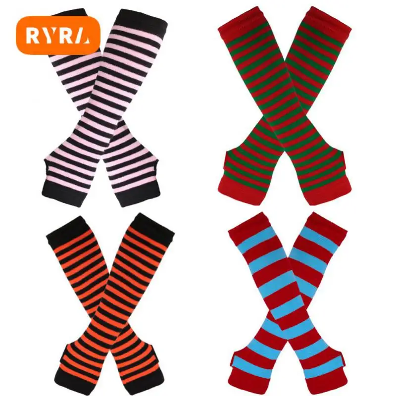 

Женские длинные вязаные рукавицы в полоску, на осень/зиму