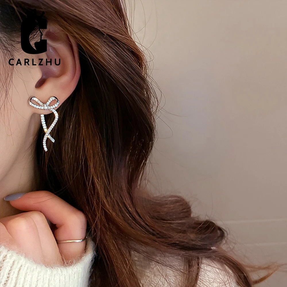 

Серебряные серьги Стразы 925 пробы с луком, яркие роскошные изысканные корейские темпераментные серьги для женщин, ювелирные изделия