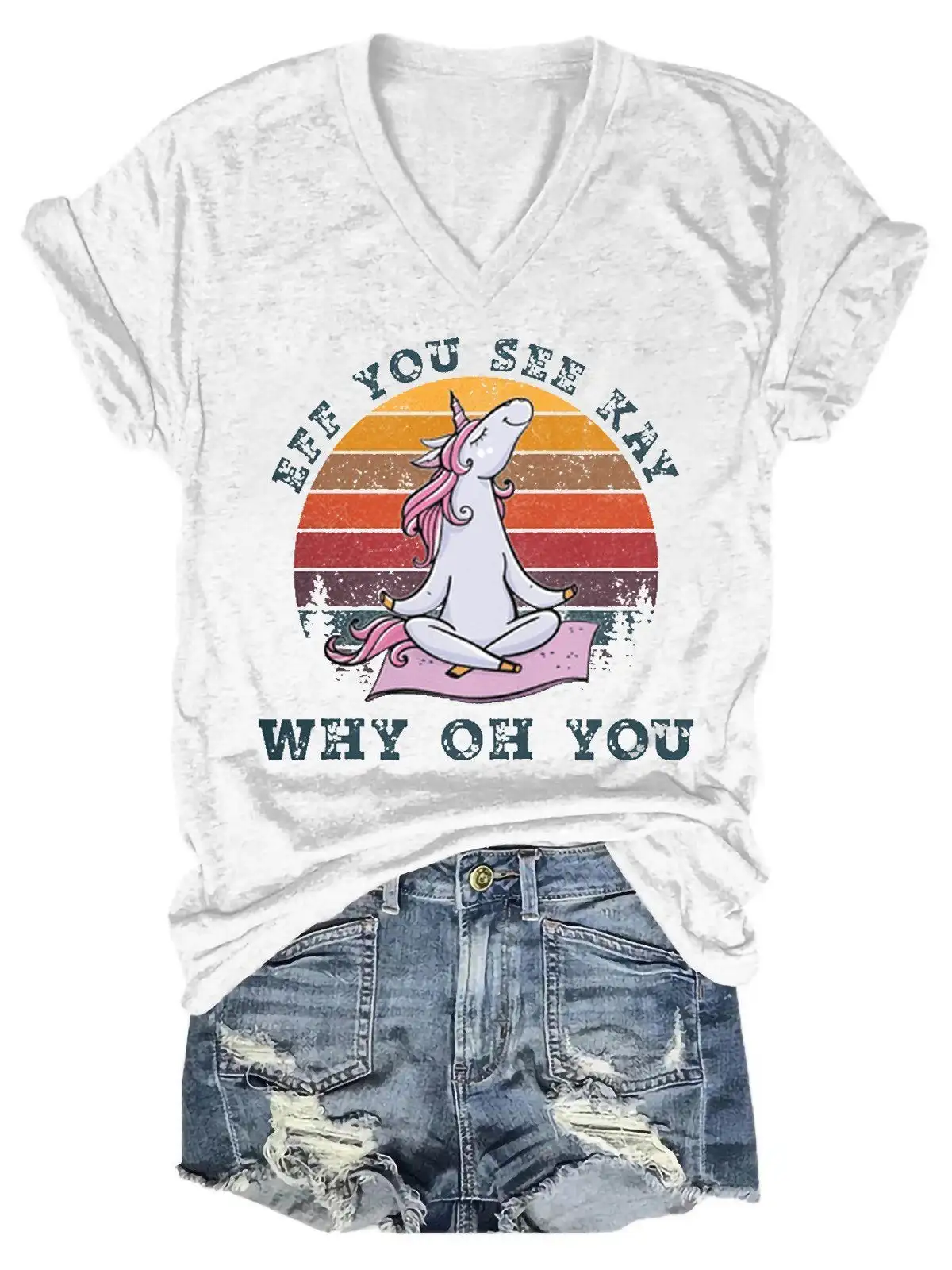 Women's Eff You See Kay Why Oh You unicorn V-Neck T-Shirt