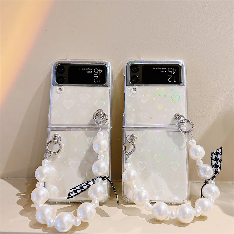

Luxury Pearls Bracelet Phone Case for Samsung Galaxy Z Flip 3 5G Hard PC Back Cover for ZFlip3 Case Protective Shell