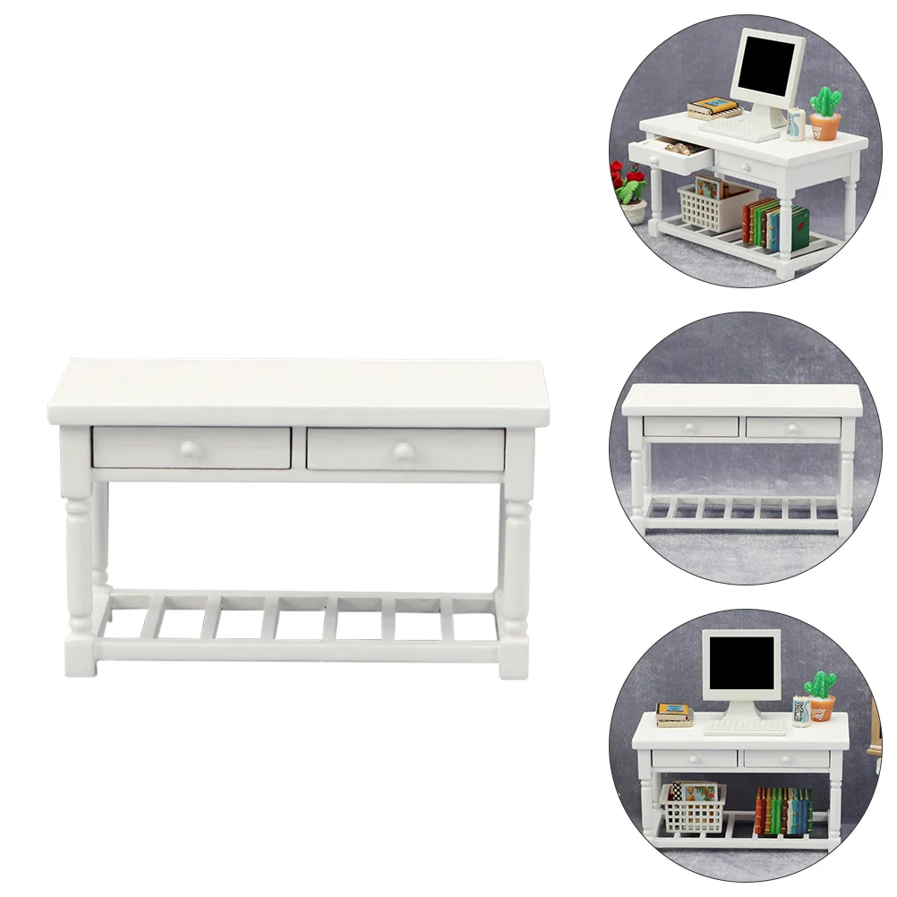 

White Wooden Table Accessories Mini Accessories For Dolls Mini Tea Computer Desk Model Birch
