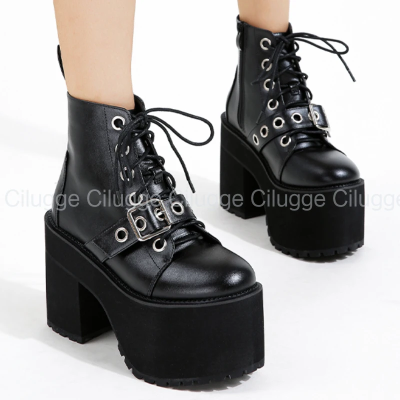 

Женские ботинки на очень высоком каблуке Termainoov, осенне-зимние модные ботинки на платформе с круглым носком, застежкой-молнией, пряжкой и шну...