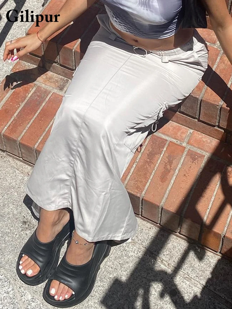 Винтажная Женская Повседневная Длинная юбка макси модная эстетичная уличная