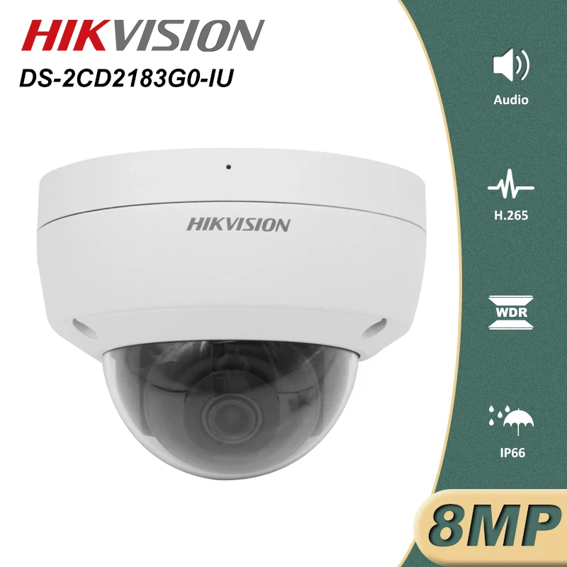 

Hikvision 8MP DS-2CD2183G0-IU 4K WDR Build-in Mic Fixed IP POE Dome Network CCTV security Camera H.265 IP66 IR 30m Onvif