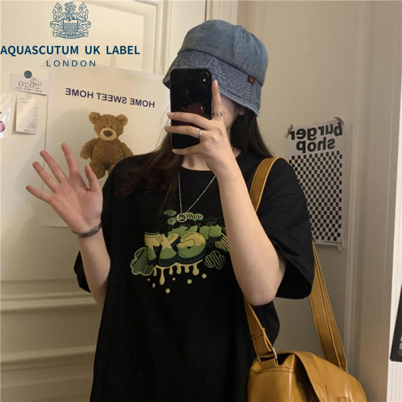 

Хлопковая свободная футболка Aquascutum с коротким рукавом для женщин, Новинка лета 2022, универсальный тренд для студентов