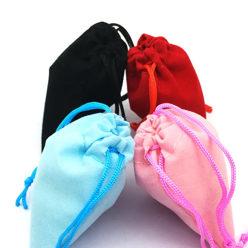 100pcs Mix Color 5x7cm Free Shipping Wholesale Velvet  Pouch BLack Jewelry Gift Bag Organza Rings Watch Red Blue Pink Christmas