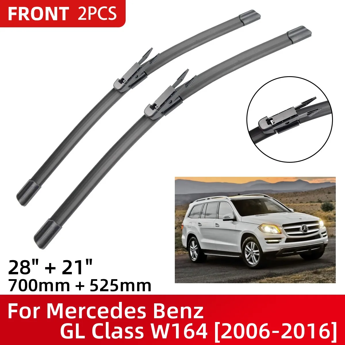 

Front Wiper Blades For Mercedes Benz GL Class W164 2006-2016 Windshield Windscreen Window 28"+21" 2011 2012 2013 2014 2015 2016