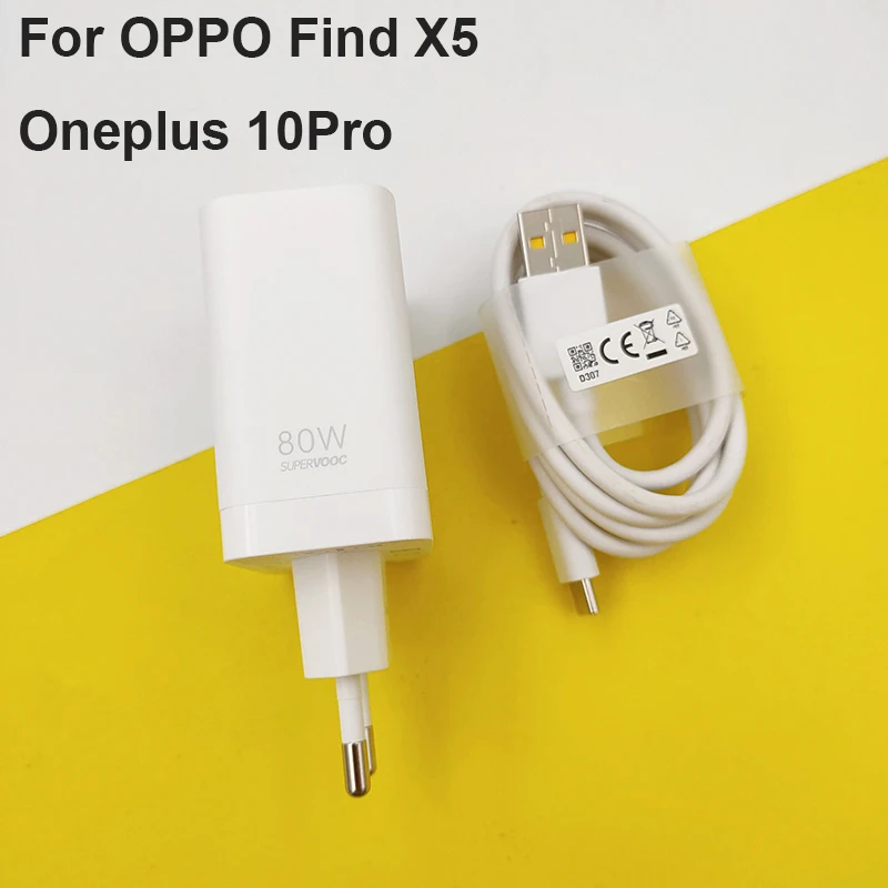 

For OPPO X5 Pro Fast Charger 80W Super VOOC 2.0 Quick Charge EU Adapter Type C Cable For Find N X3 Pro+ R17 Reno6 ACE 2 Realme 8
