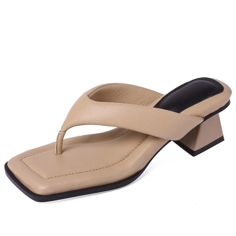 

Dilalula Women Sandals Genuine Leather Flip Flops Thick Heels Slippers Concise Outdoor Casual Shoes Woman 2022 Summer New