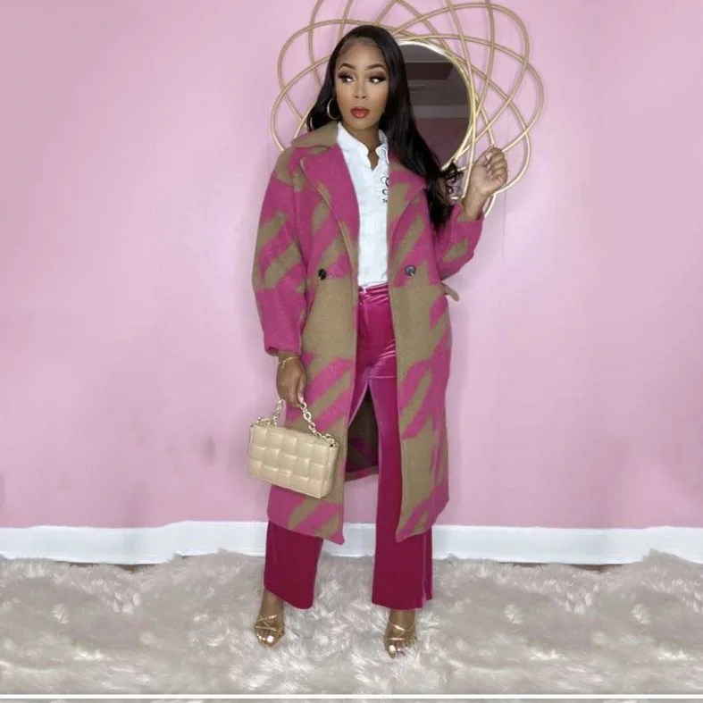 Африканская длинная куртка Женское пальто с отложным воротником и карманами