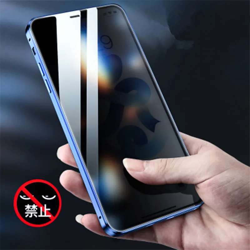 

Magnetic Tempered Glass Privacy Metal Case For iPhone 15 14 13 Pro max iPhone14 Pro Phone Protect Cover