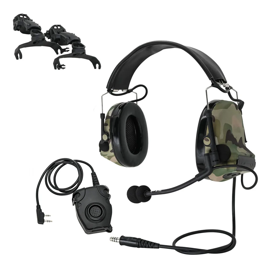 

Tactical shooting headset electronic hearing protection COMTACII headset + 2PIN U94 PTT + ARC helmet track adapter （MC）