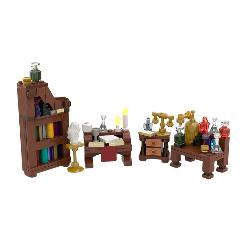 

Medieval Alchemist Laboratory Building Block Kit Small Apothecary Jars Bottles Alembics Labs Workshop Brick Model Toy Kid Gift