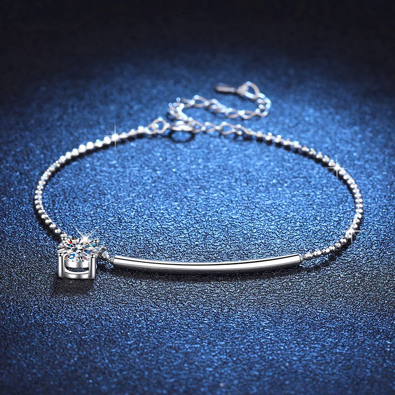 

1ct Real Moissanite Charm Bracelet Women 925 Sterling Silver D Color Mosan Diamond Bracelets Bangle 16-19cm Pass Tester Gift