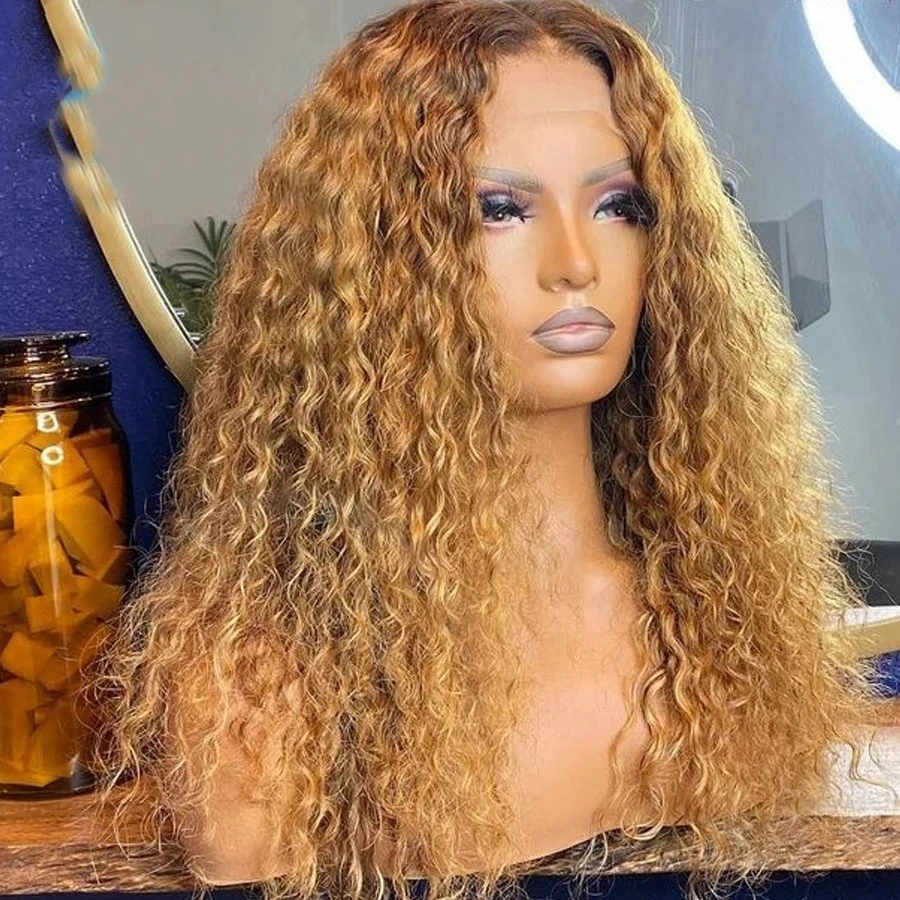 

Natural Wave Honey Blonde Synthetic Hair 13x4 Lace Front Wigs for Black Women Glueless Long Curly Transparent Lace Daily WearWig