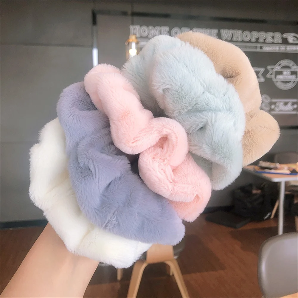 

Soft Plush Hair Ring Simple Solid Color Scrunchies For Women Girl Retro Large Intestine Rope Female Rubber Band Hair Loop Ties