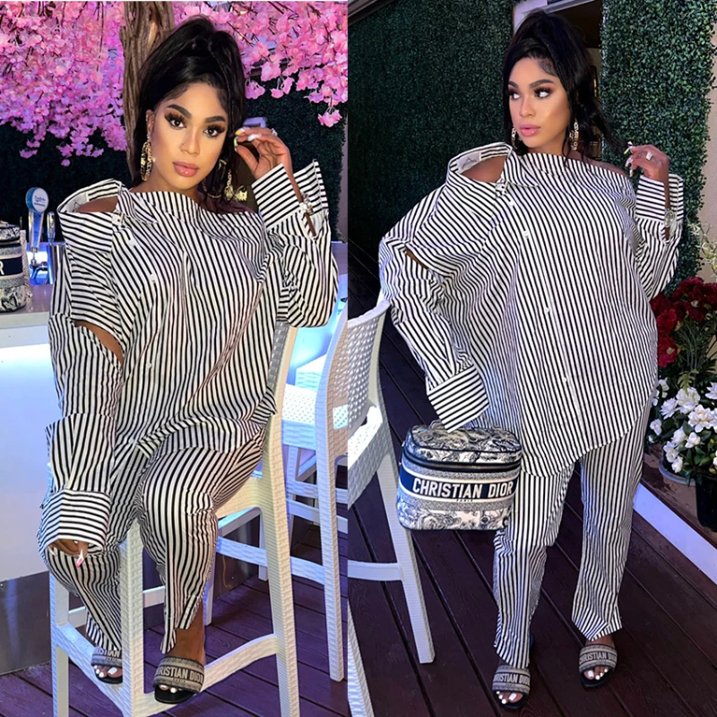 

Женский элегантный офисный комплект из 2 предметов, рубашка на пуговицах с длинным рукавом и брюки, подходящий комплект, осень 2022, сексуальный спортивный костюм для ночного клуба Вечерние