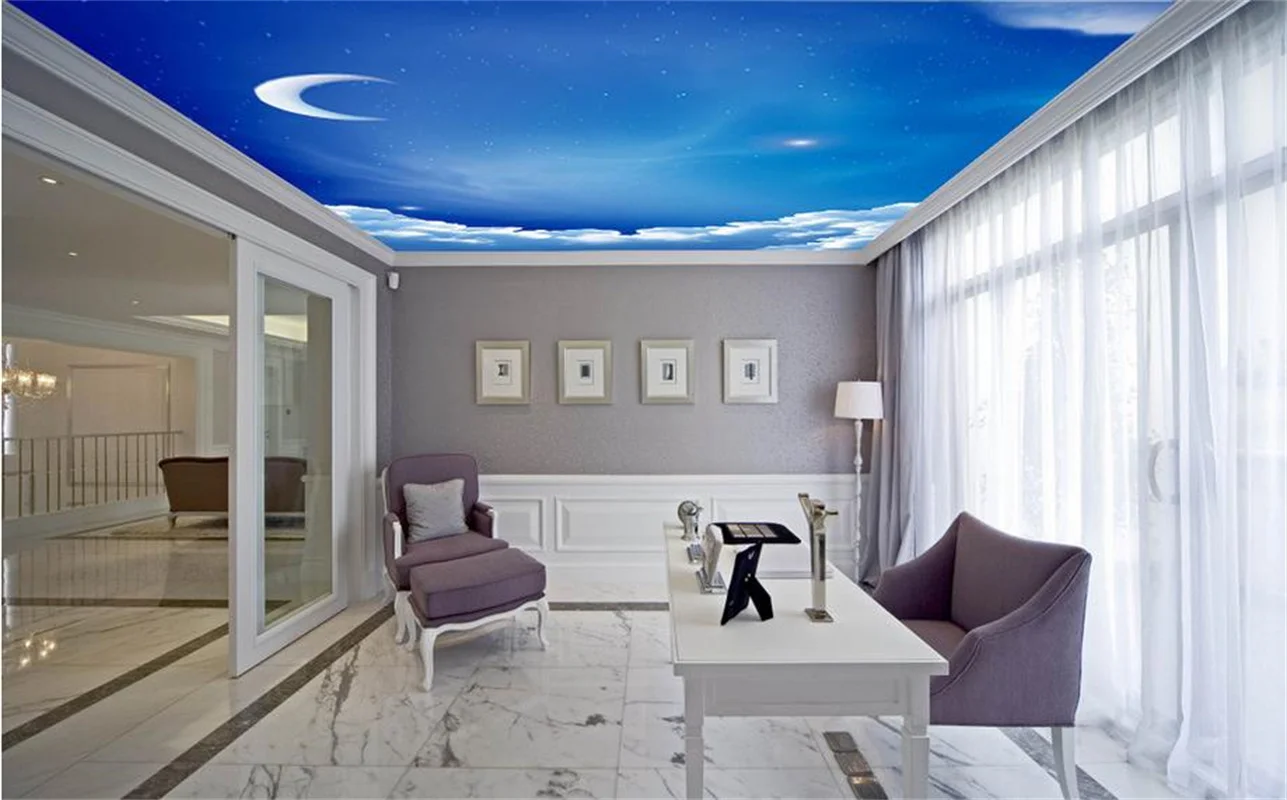 

Custom 3D Ceiling Photo Wallpaper Star Moon 3D Stereoscopic Wall Papers Home Decor Living Room 3D Ceiling Wallpapers