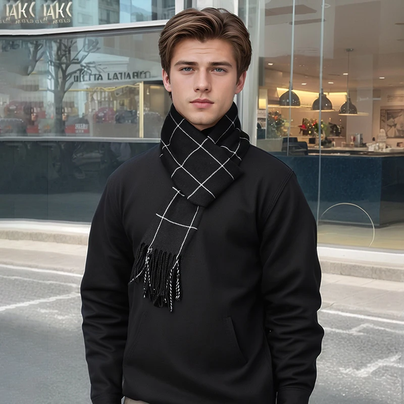 2024 кашемировый шарф клетчатая шаль с кисточками мужское полосатое теплое одеяло
