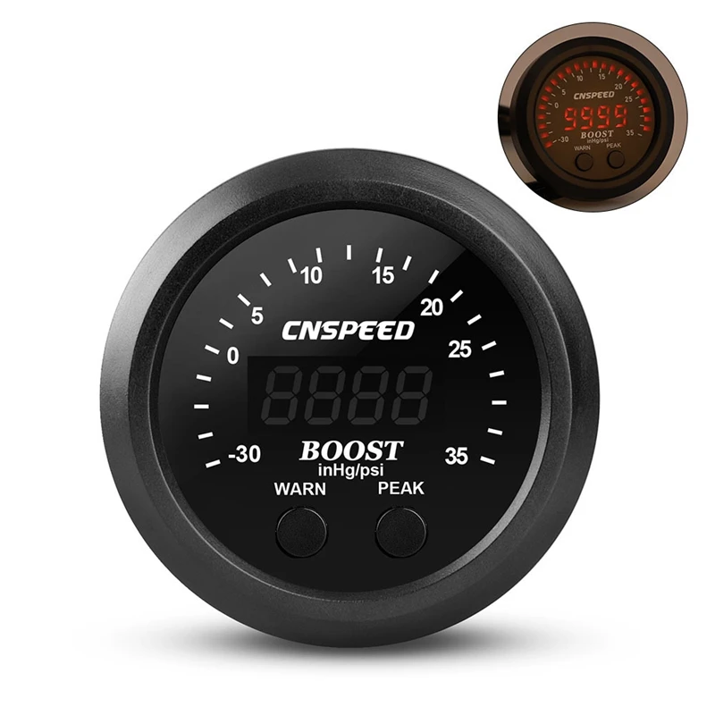 

CNSPEED 2.5Inch Turbo Pressure Gauge Digital Display 12V Ultra-Thin -30-35PSI Boost Meter With Sensor LED Indicator Display