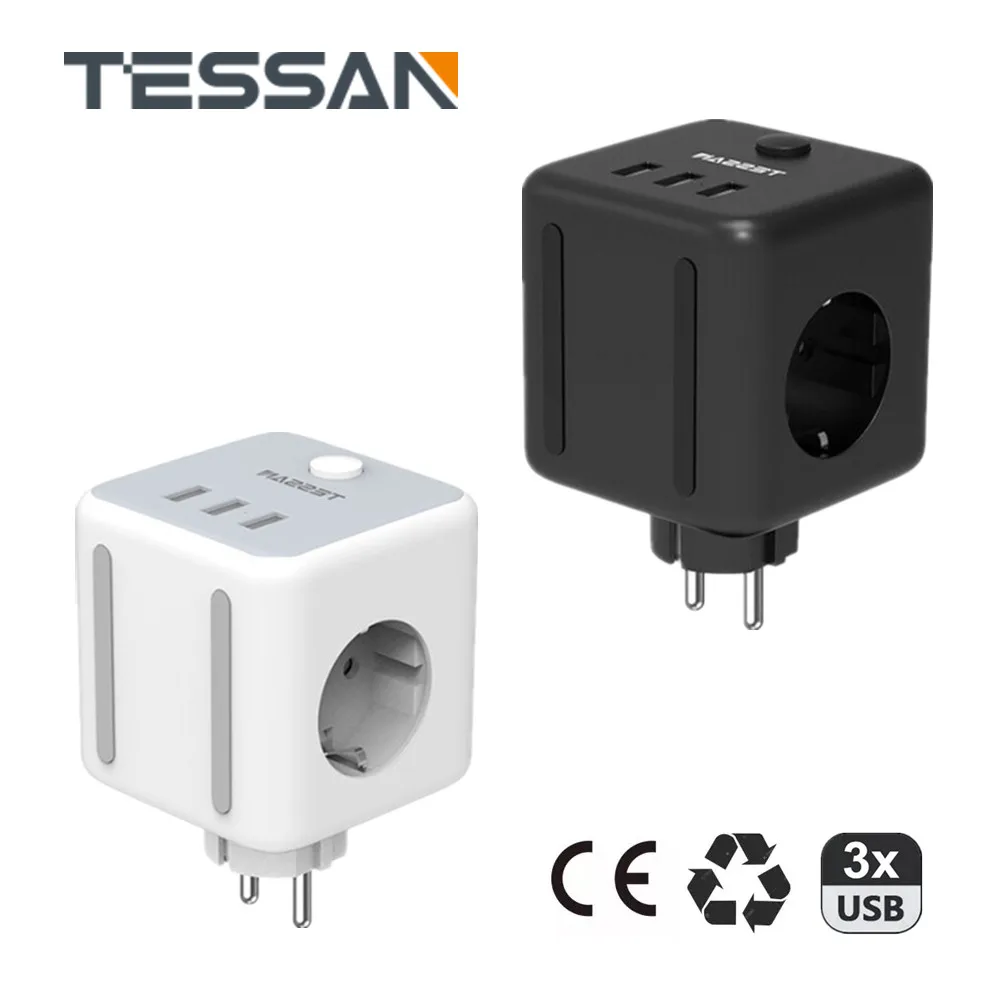 

TESSAN Mini Power Strip USB Electric with Switch+ Cube Socket Tee Powercube Strips Plug Smart Outlet Extension Adapter European