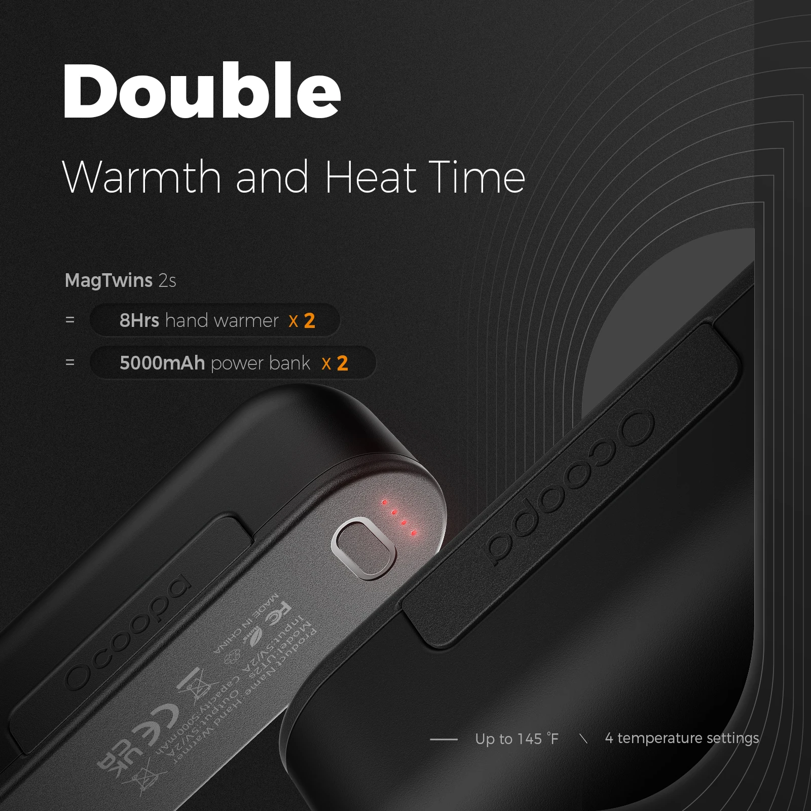 Hand Warmers Rechargeable 2 Pack,   Hand Warmer, 16 Hrs Warmth 4 Levels Heat Up to 145℉, USB-C Portable Pocker Heater 10000mAh