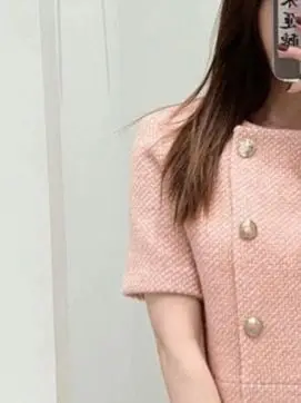 

New Arrivals Buttoned Slim Fit Dress For Women Korean Fashion Double Breasted Crewneck Vintage With Free Shipping Offers
