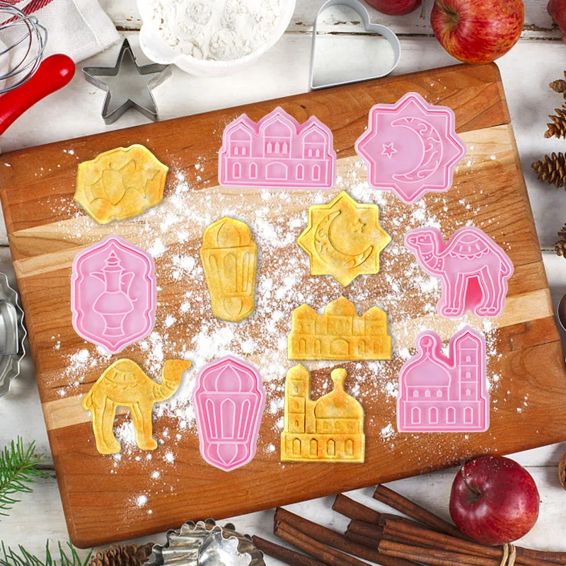 

6 Pcs DIY Cookie Cutters Mold Islamic Muslim Ramadan Decorations Eid Mubarak Mosque Camel Star Moon Biscuit Mould Baking Tools