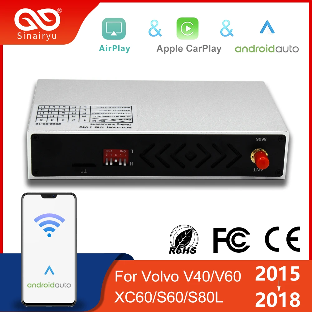 

Wireless CarPlay AndroidAuto Retrofit Box for 2015-2019 Volvo iSmart Auto V40 XC70 XC60 S60 V60 V70 S80 Mirroring OEM Microphone