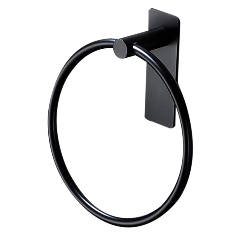 

HOT-Towel Ring/Hand Towel Holder - Self Adhesive Round Towel Rack Black Hand Towel Bar for Bathroom, Stainless Steel