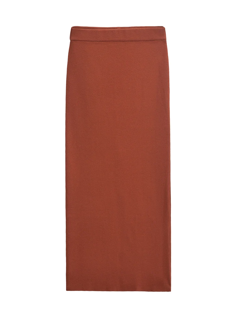 Женский эластичный вязаный жилет и трикотажная юбка с разрезом средней посадки |