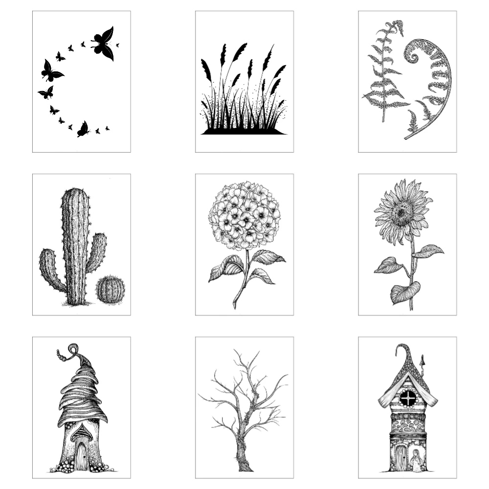 Винтажные мини-штампы с милыми растениями из прозрачного силикона для