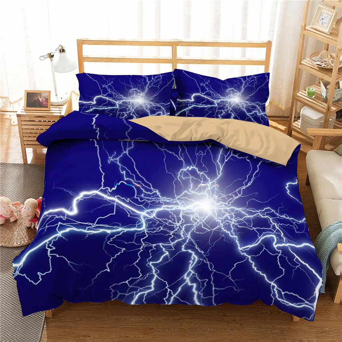 

Lightning Duvet Cover Set Blue Thunder 3D Quilt Cover Queen/King/Full/Twin Microfiber 2/3pcs Soft Bedding Set for Kids Teen Boys