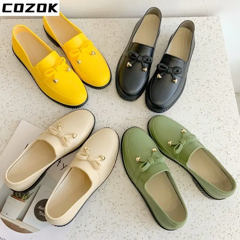 Fashion Rain Boots Women's Fashion Extra High Low Heels Flats Work Shoes Youth Non-slip Waterproof Short Rubber Shoes Overshoes