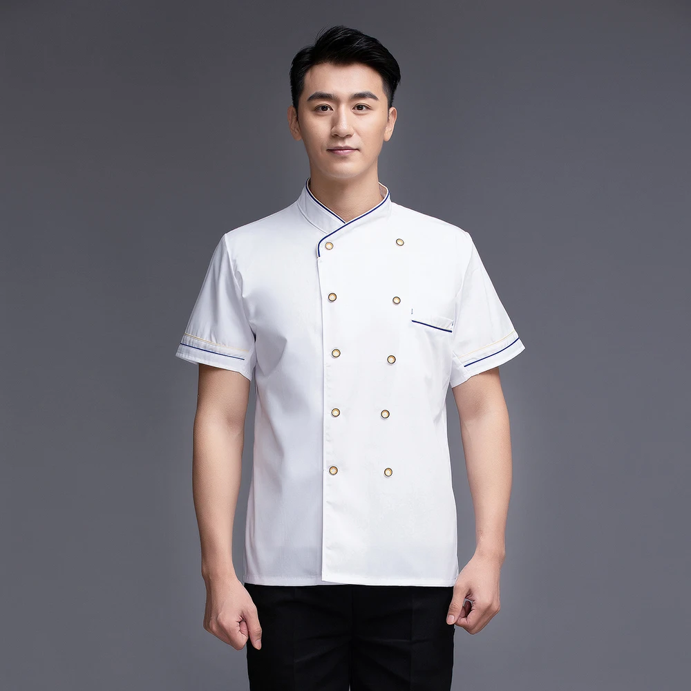 Unisex Kitchen Work Clothes Men Bakery Barber Workwear Short Sleeved Overalls Chef Jackets Wholesale Price Food Service Uniforms |