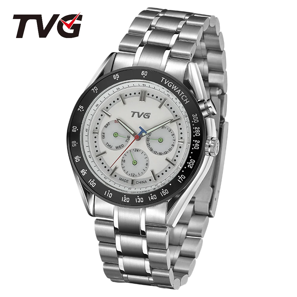 Часы TVG Мужские кварцевые из нержавеющей стали Роскошные водонепроницаемые с