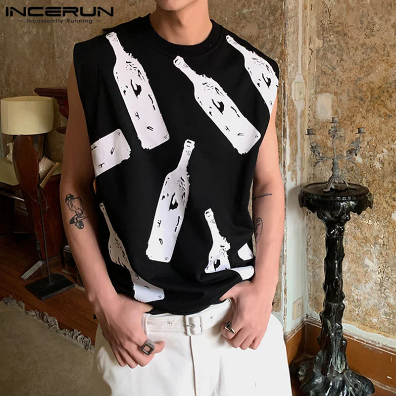 

Men Tank Tops Printing O-neck Sleeveless Summer Casual Male Vests Streetwear Korean Style 2023 Loose Men Clothing S-5XL INCERUN