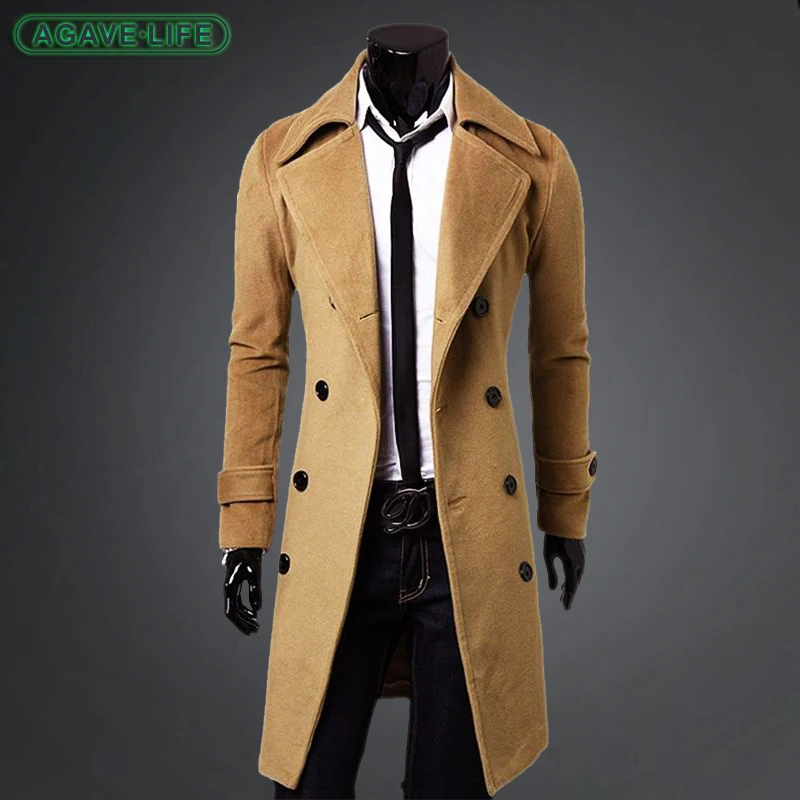 

Autumn Jacket Mens Long Trench Coats High Quality Outerwear Fashion Slim Fit Solid Color Tops Coat Double-Breasted Jackets Male