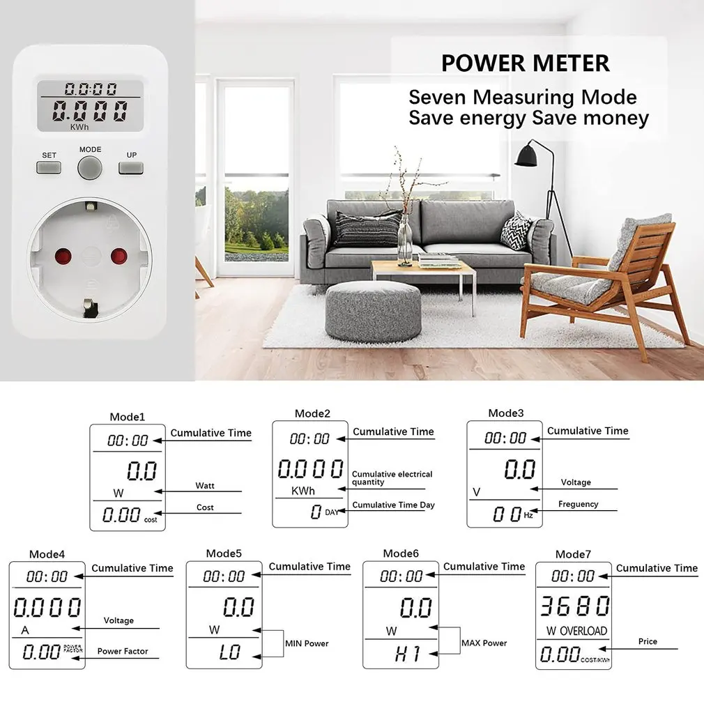 

Metering Socket Small Screen Power LCD Display Monitor Household Electric Energy Sockets Meter