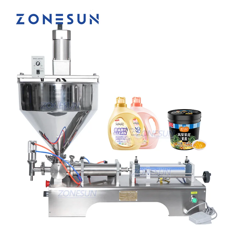 

ZONESUN Paste Mixing And Filling Machine Pneumatic Viscous Liquid Cream Ketchup Gel Sesame Sauce Shampoo Packing