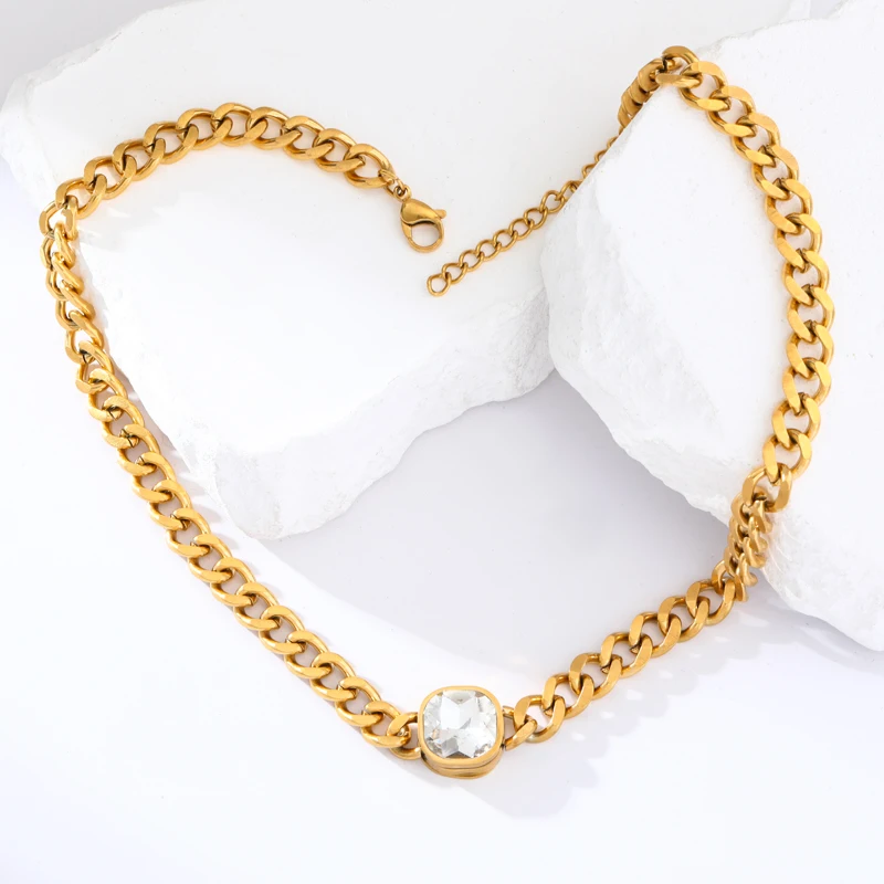 Ожерелье EILIECK из нержавеющей стали 316L с большим Цирконом для женщин модная