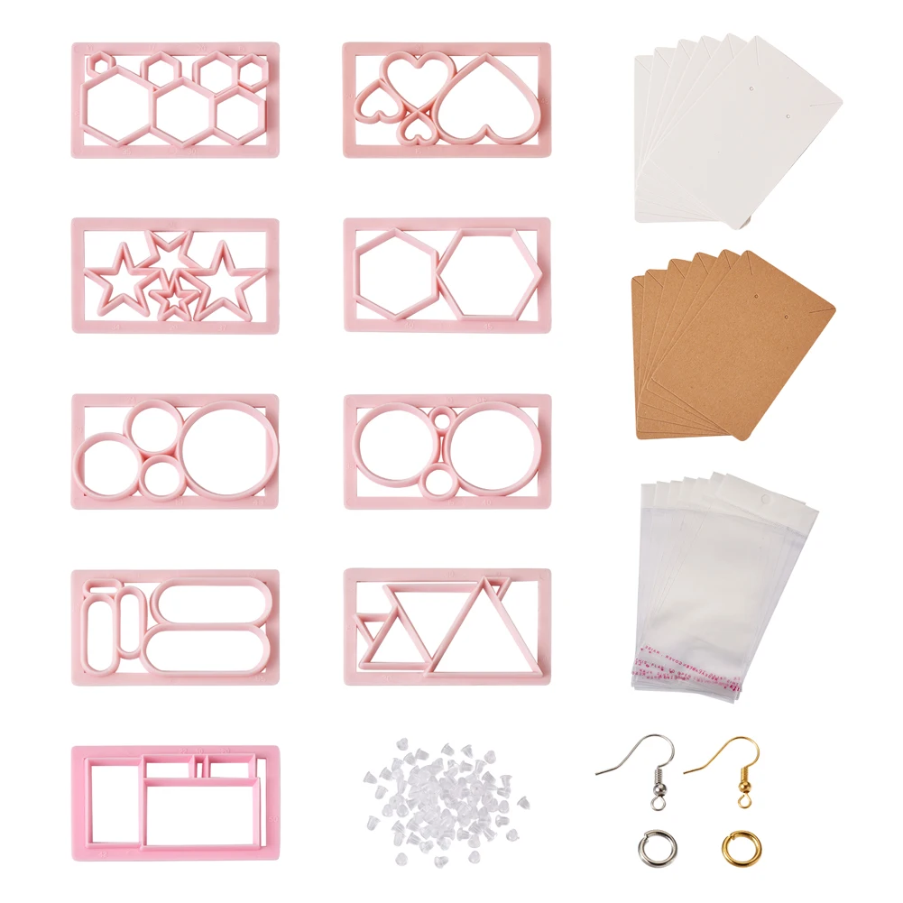 Kissitty DIY Earring Making Finding Kit With Pink Cutting Dies Molds Earring Hook Jump Rings Ear Nuts For Handmade Earrings Gift