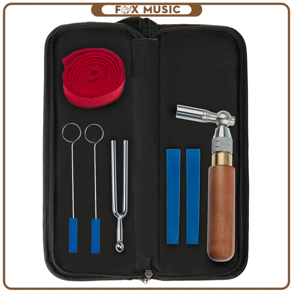 Enlarge Piano Tuning Kit W/Piano Tuning Hammer Rosewood Handle Octagonal Core Rubber Wedge Mute Temperament Strip Tuning Fork And Case