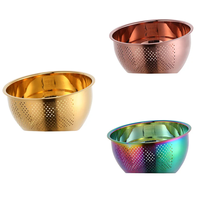 

Strainer Basket Rice Stainless Steel Washing Filter Strainer Colorful Basket Sieve Drainer Kitchen Gadget