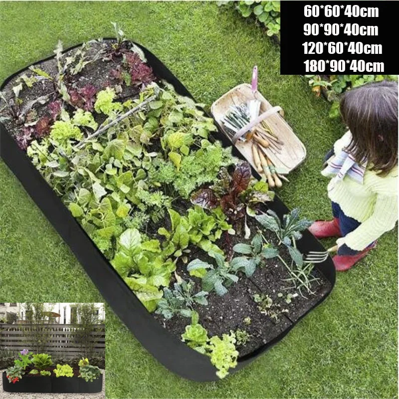 1Pcs Fabric Raised Garden Bed Square Garden Flower Grow Bag Vegetable Planting Bag Planter Pot With Handles For Plants Flower