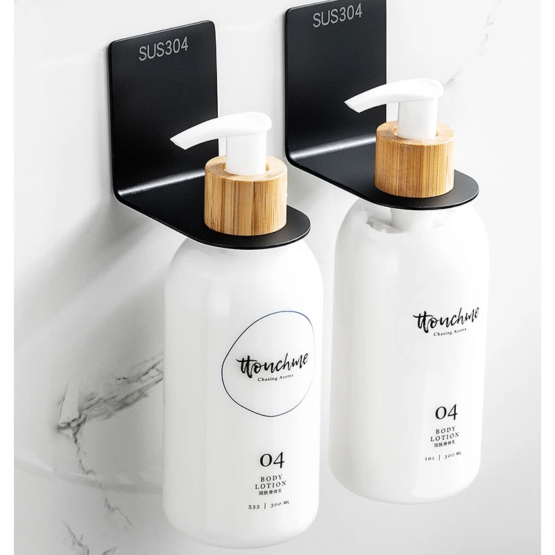

Stainless Steel Shower Gel Bottle Hanging Rack Free Punching Wall Rack Black Small Volume Rack Suitable for Kitchen Bathroom